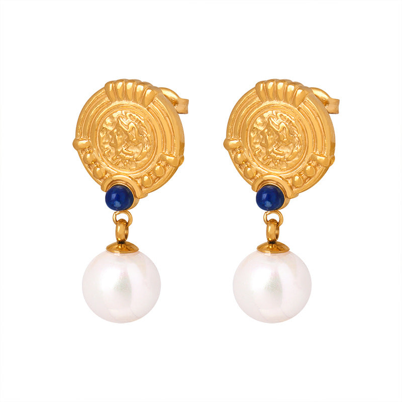Ins Style French Romantic Round Brand Micro Glass Bead With Bluestone Ear Studs