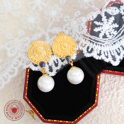Ins Style French Romantic Round Brand Micro Glass Bead With Bluestone Ear Studs