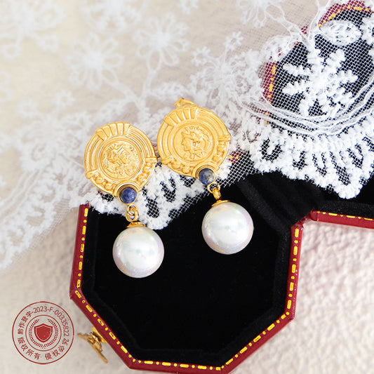 Ins Style French Romantic Round Brand Micro Glass Bead With Bluestone Ear Studs