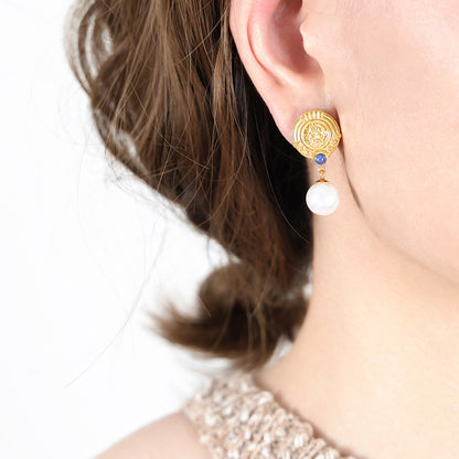 Ins Style French Romantic Round Brand Micro Glass Bead With Bluestone Ear Studs